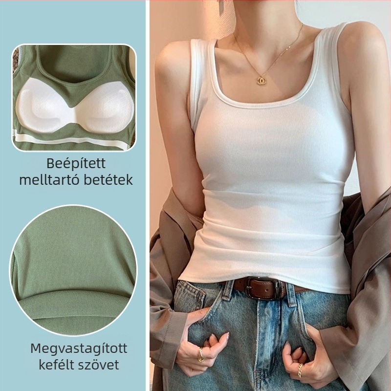 Új női trikó mellvédővel, U-gallérral, széles vállú belső ruházat, külső ruházat, karcsúsított, ujjatlan felső