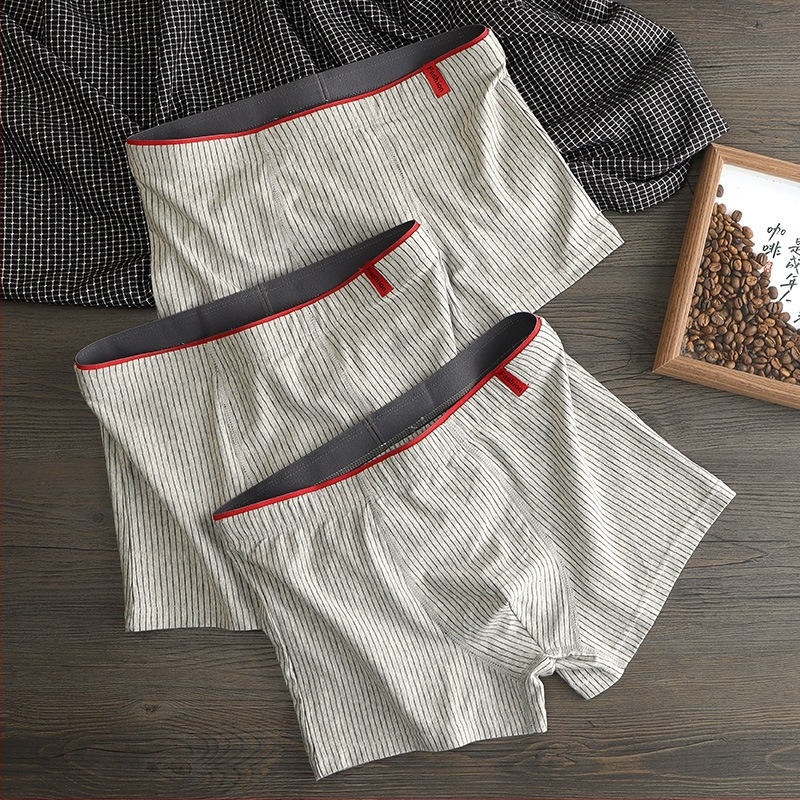 Férfi alsónemű Pamut Sport Férfi Rövidnadrágok Lélegző Divatos Boxeralsók Csíkos Kényelmes plus size Ifjúsági Boxeralsók