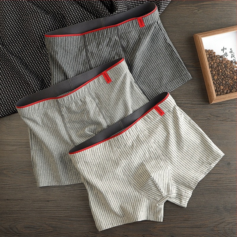 Férfi alsónemű Pamut Sport Férfi Rövidnadrágok Lélegző Divatos Boxeralsók Csíkos Kényelmes plus size Ifjúsági Boxeralsók