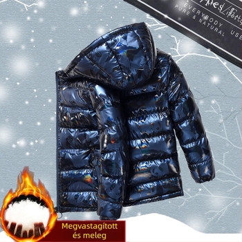 Fiú pamuttal bélelt téli kabát, nagy méretű gyermek pehelykabát, gyermek kapucnis, meleg pamuttal bélelt kabát, élénk színű, mosásmentes arcvédő