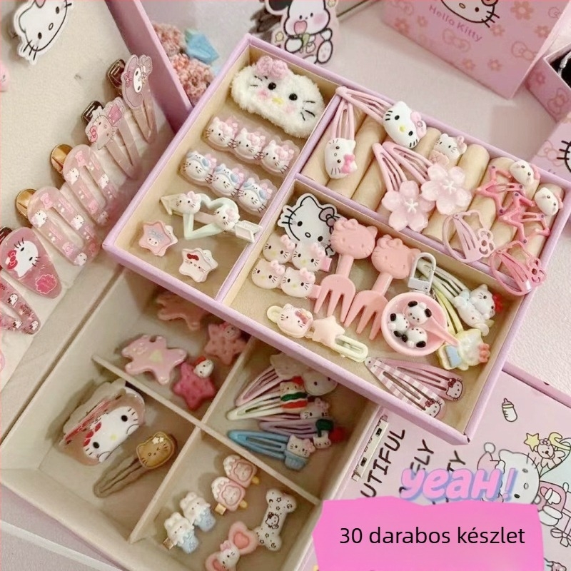 Aranyos rózsaszín plüss hellokitty kacsacsőrű csat kombináció japán lány KT macska rajzfilm hajdíszek oldalsó hajtű