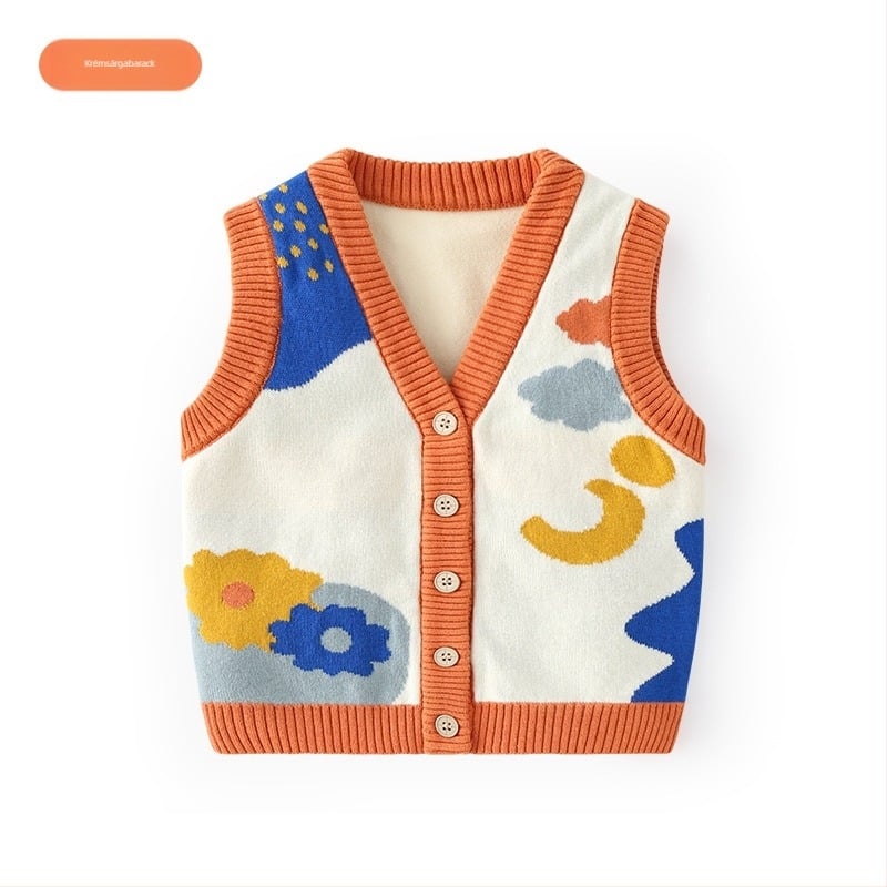 K-stílusú aranyos, tiszta pamutból készült, puha gyerek mellény, kötött mellény, baba kategória, őszi felsőruházat, gyerek kardigán, mellény