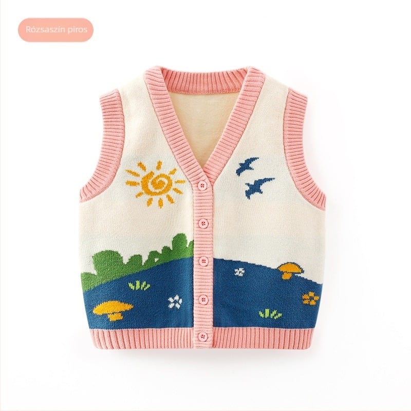 K-stílusú aranyos, tiszta pamutból készült, puha gyerek mellény, kötött mellény, baba kategória, őszi felsőruházat, gyerek kardigán, mellény
