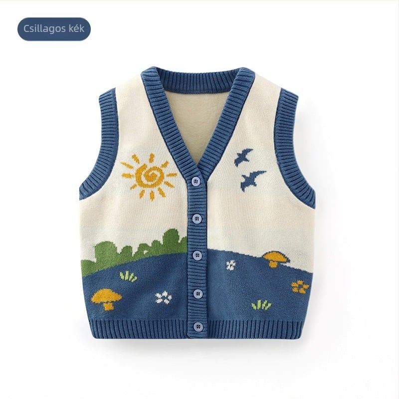 K-stílusú aranyos, tiszta pamutból készült, puha gyerek mellény, kötött mellény, baba kategória, őszi felsőruházat, gyerek kardigán, mellény