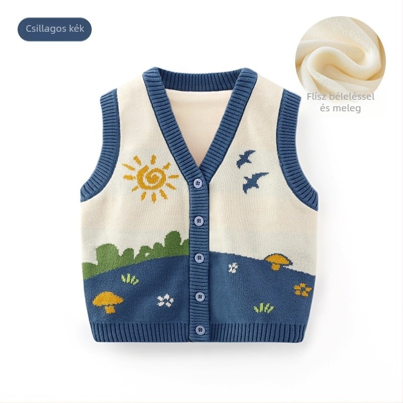K-stílusú aranyos, tiszta pamutból készült, puha gyerek mellény, kötött mellény, baba kategória, őszi felsőruházat, gyerek kardigán, mellény