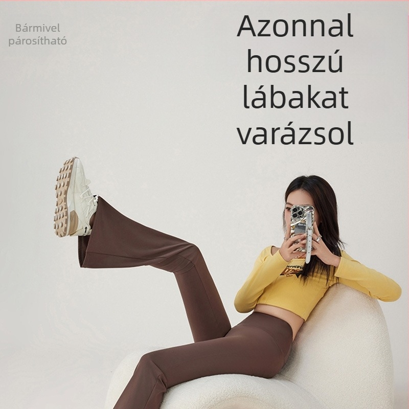 Női Ice Silk magas derékú, enyhén bővülő szárú Shark-stílusú nyári könnyű jóga nadrág