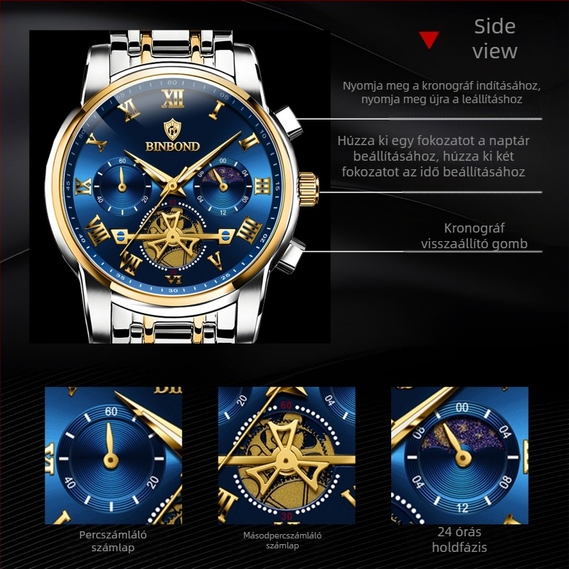 Binbang márkájú órák nagykereskedelmi gyártói, világító, üreges, vízálló, határokon átnyúló kvarcórák, férfi órák, külkereskedelmi férfi órák