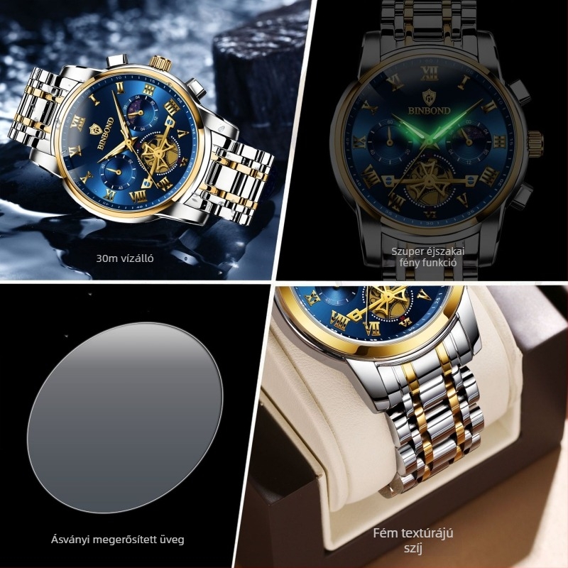 Binbang márkájú órák nagykereskedelmi gyártói, világító, üreges, vízálló, határokon átnyúló kvarcórák, férfi órák, külkereskedelmi férfi órák