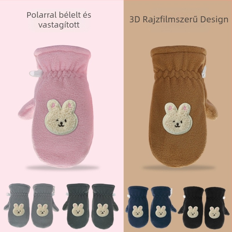 Határokon átnyúló új gyermekkesztyűk gyapjúbéléssel, vastagított fiú kesztyűk téli lányok kesztyűk baba rajzfilm háromdimenziós kesztyűk