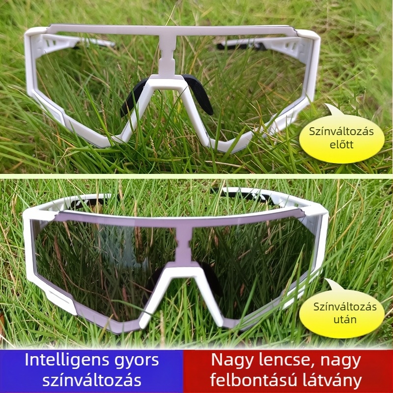 Határokon átnyúló kerékpáros szemüveg kültéri nappali és éjszakai kettős felhasználású színváltós sportszemüveg kerékpár UV-álló polarizált védőszemüveg