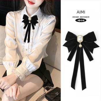 2024 Új Fekete Nyakkendős Női Masni Galléros Virágmintás Inggallér Dekoráció Francia Szalaggal Akadémia Stílusú Kitűző