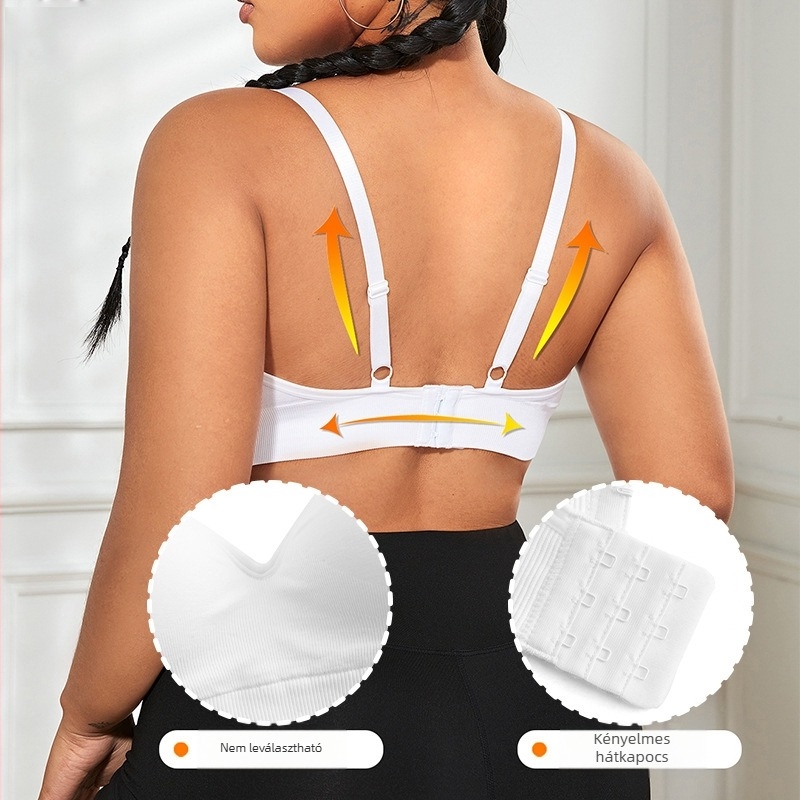 Határokon átnyúló, kényelmes, perem nélküli, plus size jógaépítő, összehúzódó fehérnemű, nagy mellű, kicsi, megereszkedésgátló, fix kosaras melltartó nőknek