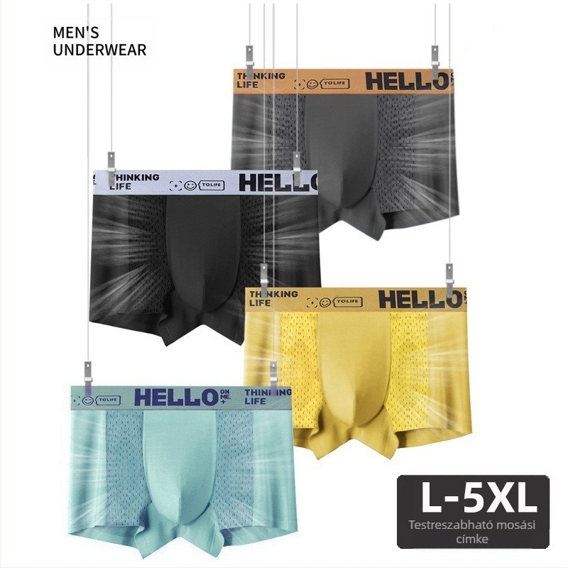 Nyári menő férfi alsónemű, férfi jég selyem hálós boxeralsó, nyári vékony, lélegző, légkondicionáló nadrág
