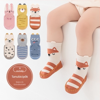 Koreai stílusú csúszásgátló babacipők, zoknik, cipők, csecsemők és kisgyermekek, ragasztós padlózoknik, sztereó rajzfilm bőr talpú zoknik