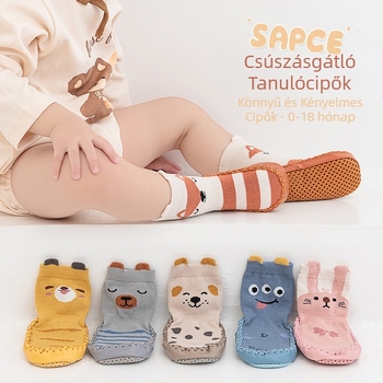 Koreai stílusú csúszásgátló babacipők, zoknik, cipők, csecsemők és kisgyermekek, ragasztós padlózoknik, sztereó rajzfilm bőr talpú zoknik