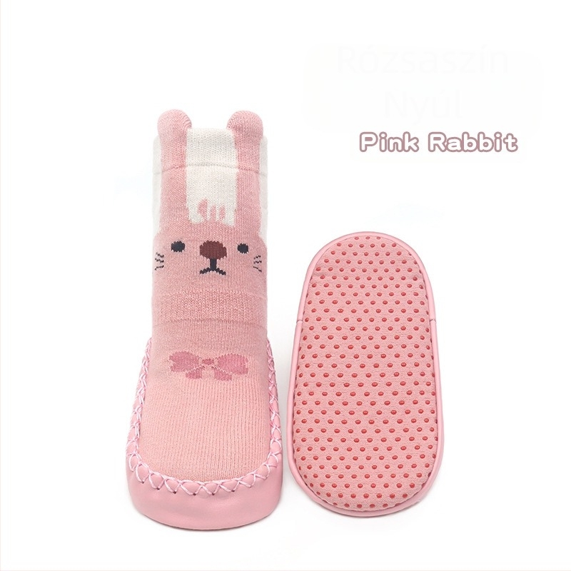 Koreai stílusú csúszásgátló babacipők, zoknik, cipők, csecsemők és kisgyermekek, ragasztós padlózoknik, sztereó rajzfilm bőr talpú zoknik