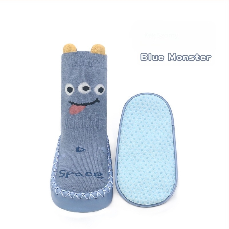 Koreai stílusú csúszásgátló babacipők, zoknik, cipők, csecsemők és kisgyermekek, ragasztós padlózoknik, sztereó rajzfilm bőr talpú zoknik