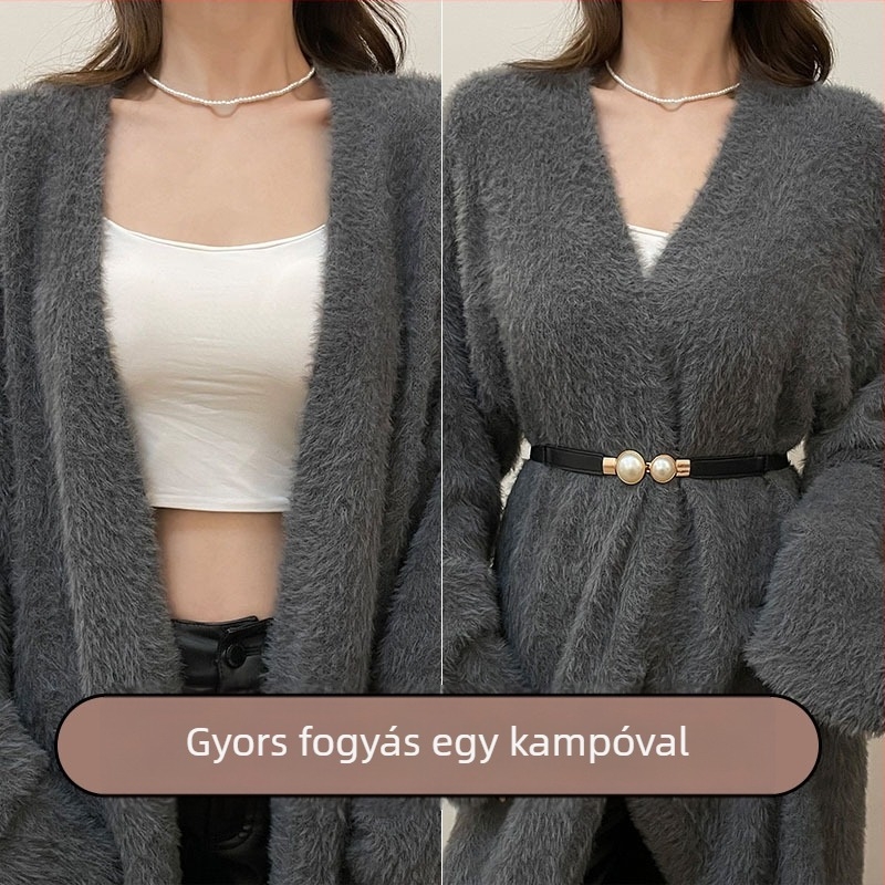 Női öv, kiváló minőségű vékony öv, rugalmas díszítéssel, ruha, kabát, derék, műgyöngy, vékony öv