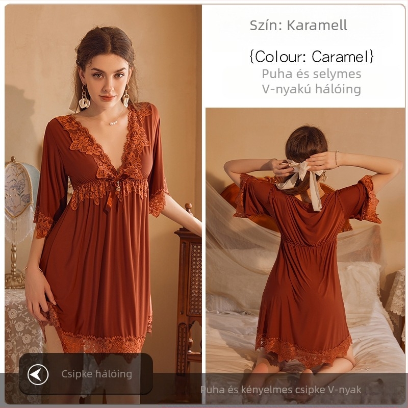 Népszerű online hírességek hálóruhája csipkével hímzett Ice Silk szexi plus size laza karcsúsító szexi hálóruha nagykereskedelemben