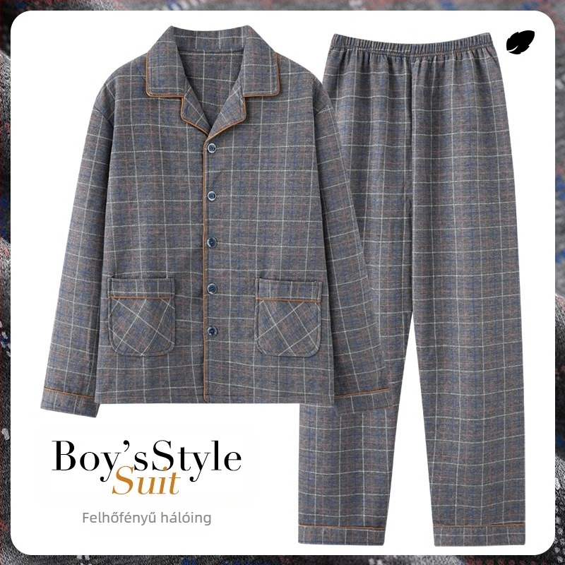 Határokon átnyúló nagykereskedelmi pizsama férfi tavaszi és őszi vastag pamut hosszú ujjú őszi és téli vékony téli pamut levegős pamut otthoni ruházat