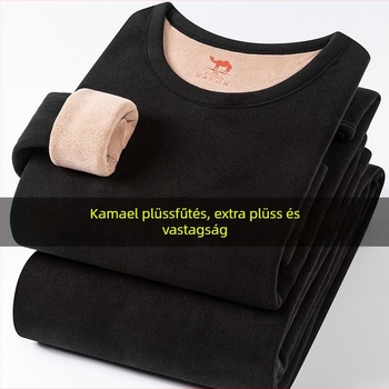 [Vastag gyapjú] téli teveszínű termo alsónemű férfi és női öltöny polár béléssel, vastagított fél garbós hosszú nadrág