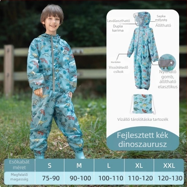 Gyermek egyrészes esőkabát fiú baba poncsó női óvoda dinoszaurusz esőnadrág szett teljes test esőálló esőkabát tétel
