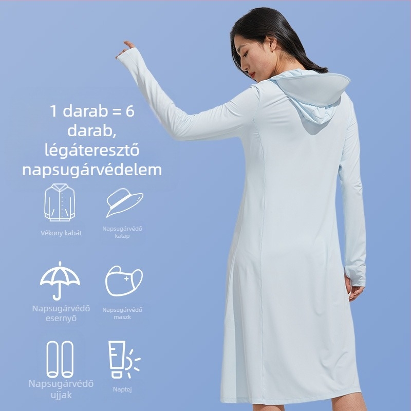 2025 Hosszú napvédő ruházat nőknek, Teljes testes napvédelem, UV-védelem, Tavaszi és nyári kültéri hűsítő jégselyem lélegző napvédő ruházat