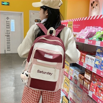 Diák iskolatáska női kontrasztos színű színérték számítógépes hátizsák nagy kapacitású alsó tagozatos felső tagozatos egyetemista táska iskolai szezonra való hátizsák