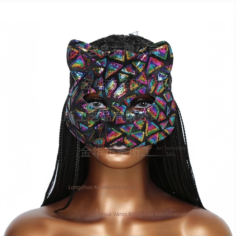 Határon átnyúló, dögös halloweeni macskalány maszk, fekete párduc maszk, fekete macska maszk, csipkés macskamaszk, flitteres macskamaszk