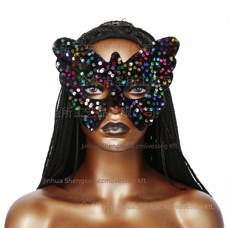 Határon átnyúló, dögös halloweeni macskalány maszk, fekete párduc maszk, fekete macska maszk, csipkés macskamaszk, flitteres macskamaszk