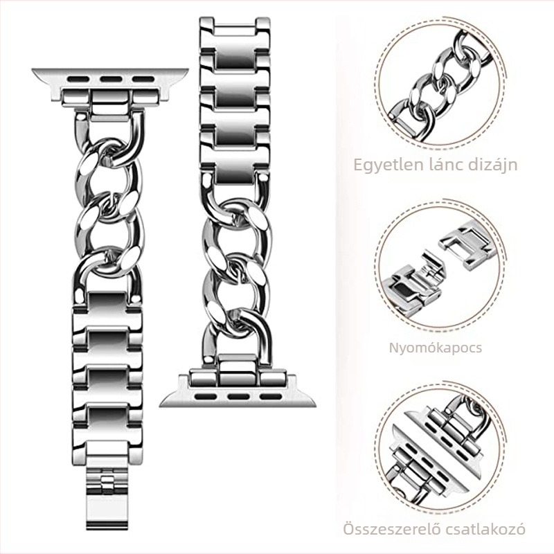 Apple Watch-hoz alkalmas Kis Chanel stílusú rozsdamentes acél almaszíj farmerlánc fém almaszíj