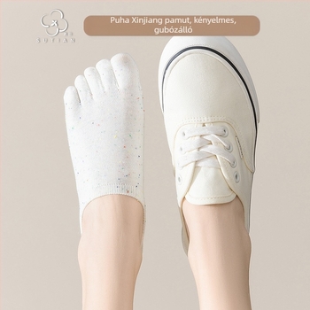 Pöttyös fonalból készült ötujjas zokni Női nyári vékony zokni Női hajózokni Sekély szájú, láthatatlan zokni Japán stílusú aranyos pamut orrú zokni