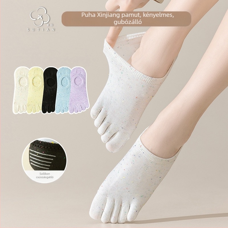 Pöttyös fonalból készült ötujjas zokni Női nyári vékony zokni Női hajózokni Sekély szájú, láthatatlan zokni Japán stílusú aranyos pamut orrú zokni