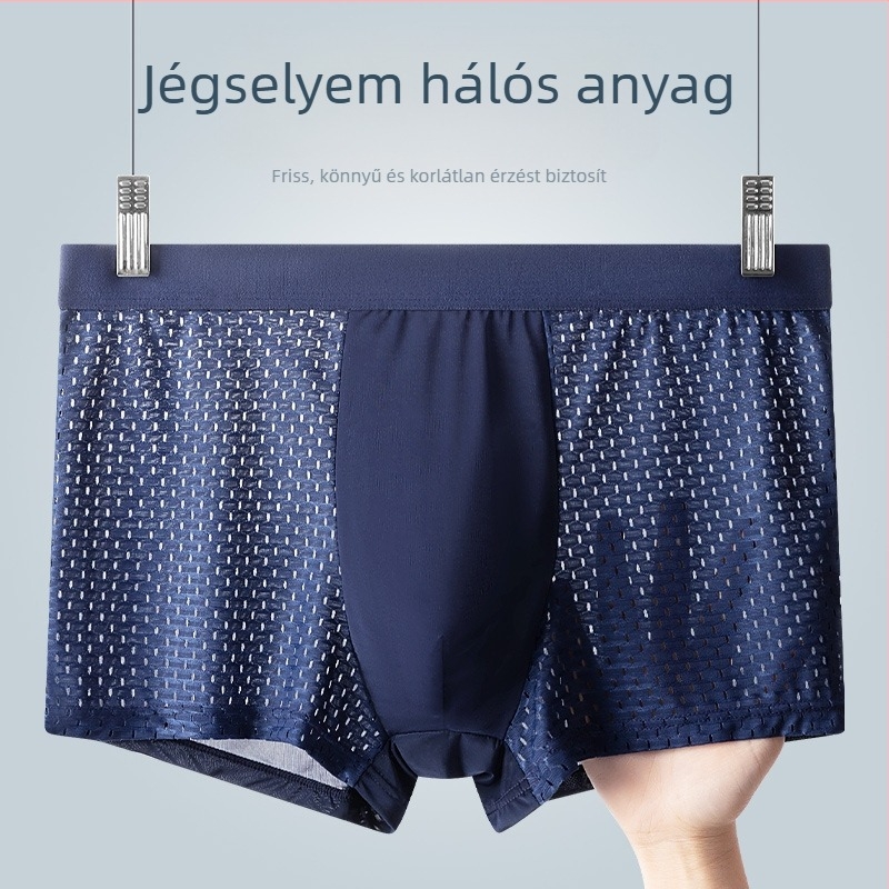 Férfi nyári Ice Silk hálós lélegző boxer brief, középmagas derekú, egyszínű, viszkóz
