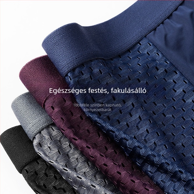 Férfi nyári Ice Silk hálós lélegző boxer brief, középmagas derekú, egyszínű, viszkóz