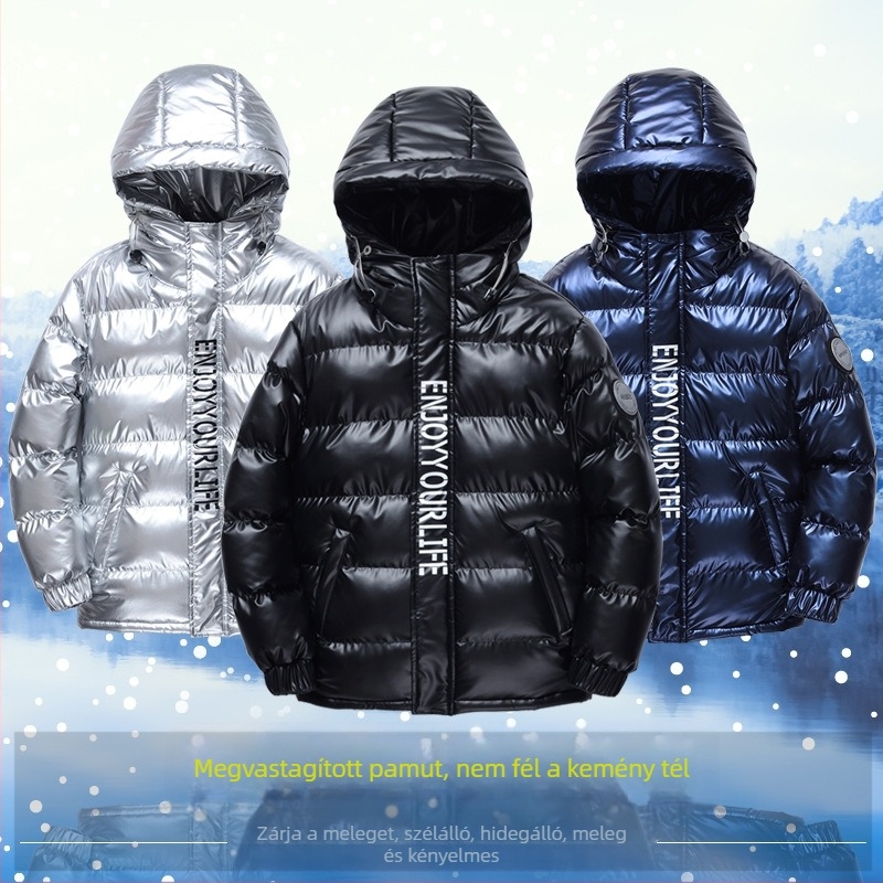 Fiú pamuttal bélelt kabát 2023 új, élénk színű, vastagított, meleg, kapucnis, pamuttal bélelt kabát, közepes és nagy méretű gyermek, pamuttal bélelt kabát divatmárka