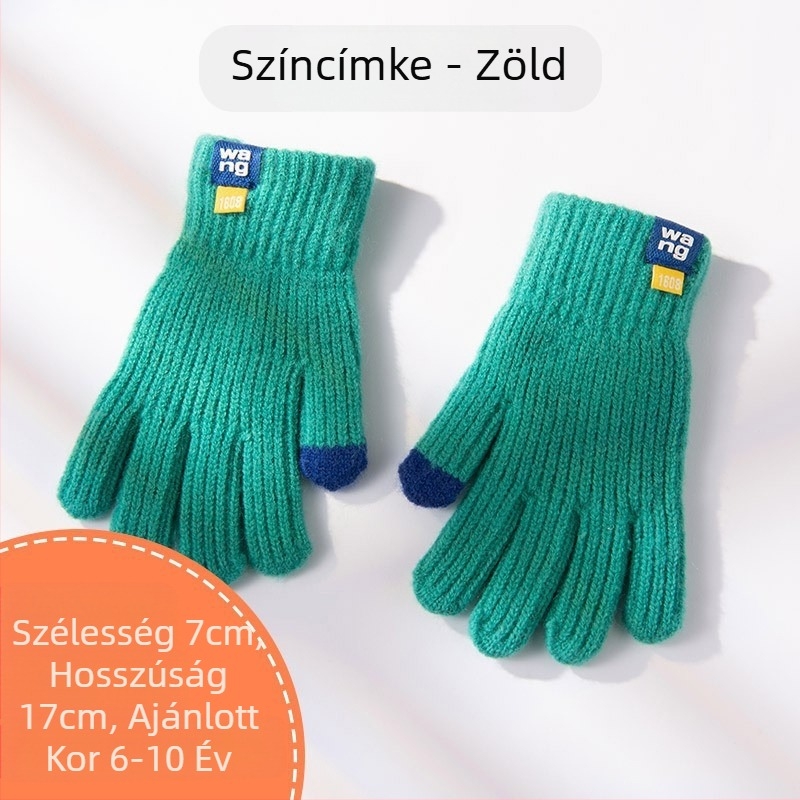 Gyermek egyszínű gyapjú kötött kesztyű őszi és téli aranyos ujjas kerékpáros kültéri meleg kesztyű férfiaknak és nőknek