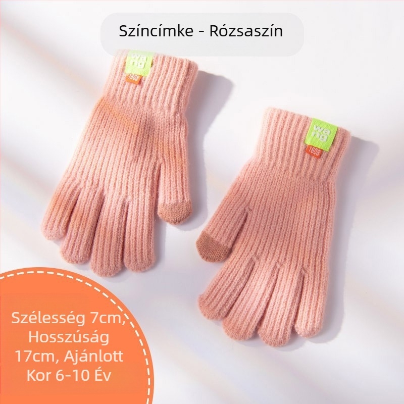 Gyermek egyszínű gyapjú kötött kesztyű őszi és téli aranyos ujjas kerékpáros kültéri meleg kesztyű férfiaknak és nőknek