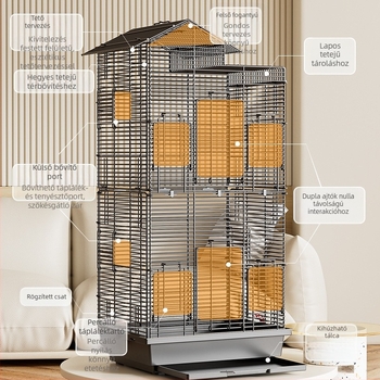 Papagáj madárkalitka, nagy, dróthálós, háztartási díszes, Xuanfeng bazsarózsa, emeletes villa, extra nagy, vízszintes dróthálós fémkalitka