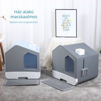 Házi macskaalom doboz fröccsenésgátló nagy, teljesen zárt fiókos macska WC dezodor fiatal macskaalom doboz macskaalom doboz