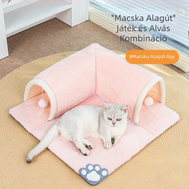 Négy évszak macskajáték és alvás egy alagút macskafészek fúró föld sárkány játék meleg vastagított kisállat fészek kellékek