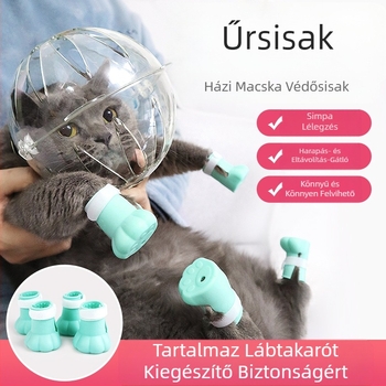Macskatartó Kapucnis szájkosár nyalásgátló harapásgátló átlátszó gömb alakú légáteresztő Elizabeth gyűrűs macskafejvédő