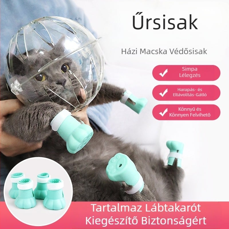 Macskatartó Kapucnis szájkosár nyalásgátló harapásgátló átlátszó gömb alakú légáteresztő Elizabeth gyűrűs macskafejvédő