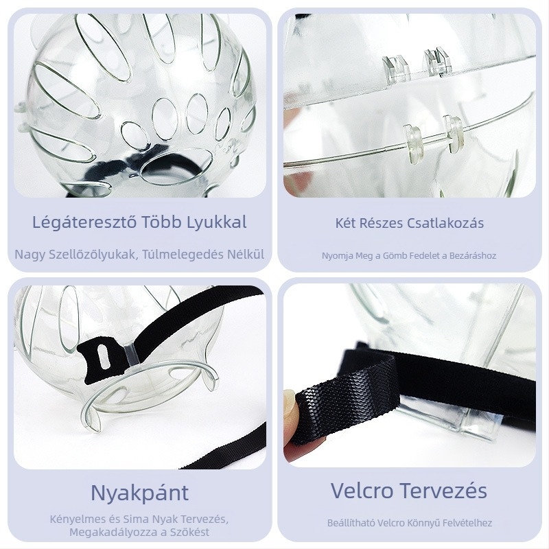Macskatartó Kapucnis szájkosár nyalásgátló harapásgátló átlátszó gömb alakú légáteresztő Elizabeth gyűrűs macskafejvédő