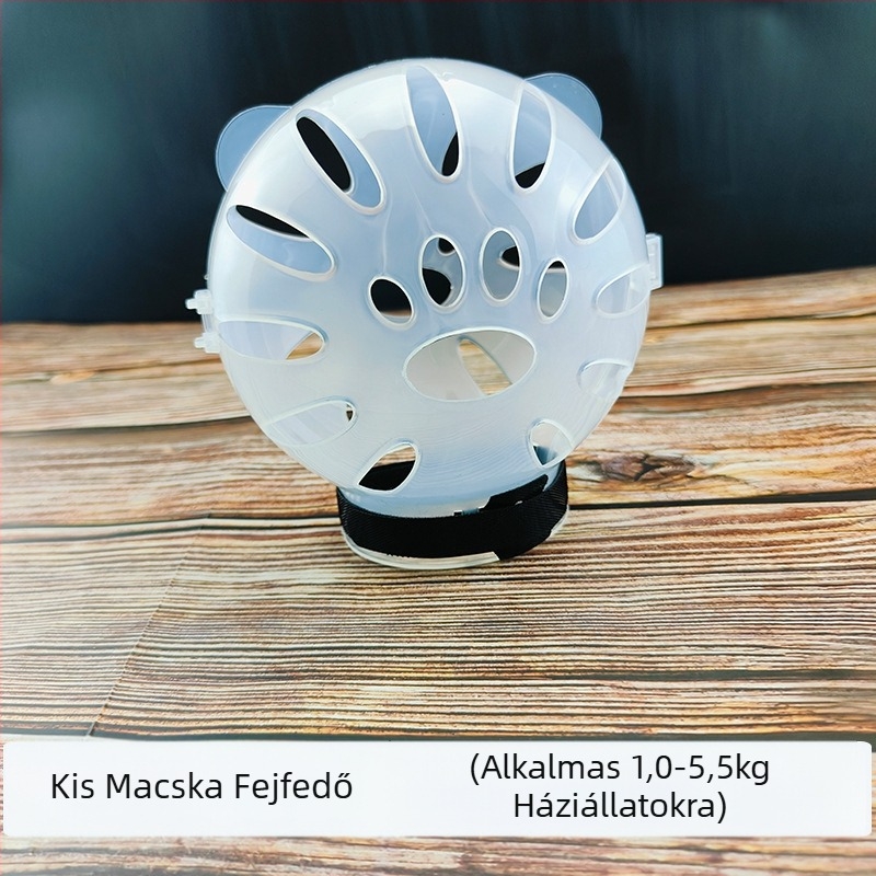 Macskatartó Kapucnis szájkosár nyalásgátló harapásgátló átlátszó gömb alakú légáteresztő Elizabeth gyűrűs macskafejvédő