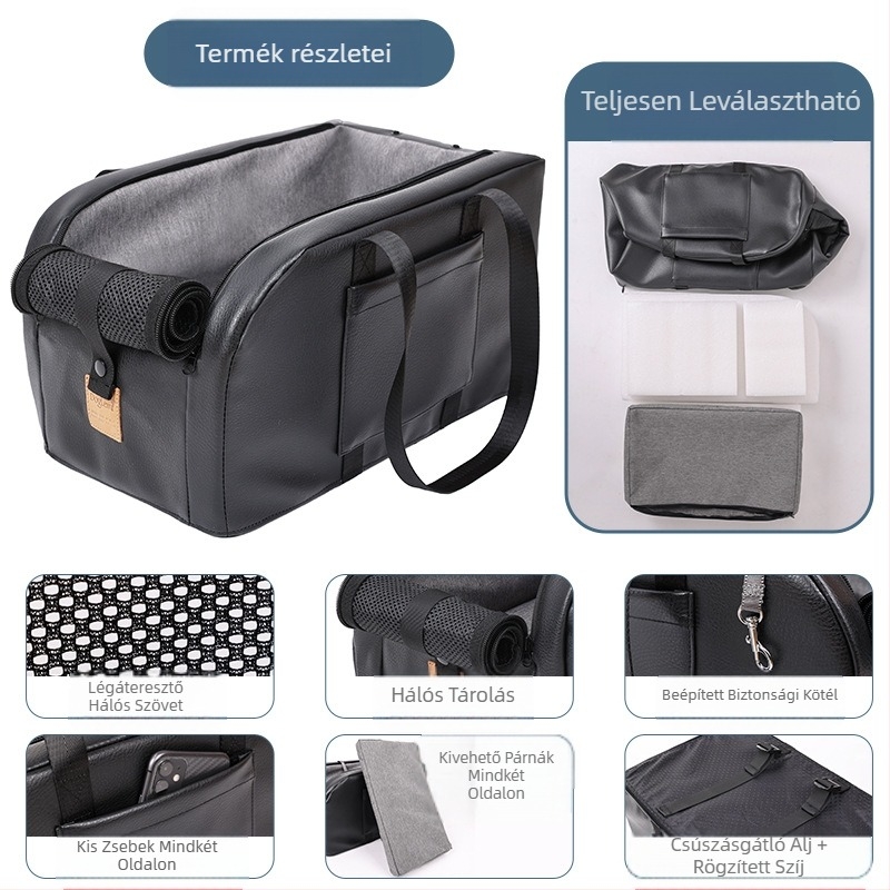 Kutyáknak és macskáknak autós ketrec központi vezérlésű kisállatfészek párna univerzális kisállatülés hordozható kutyakennel autós táska