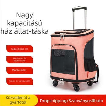 Háziállat táska hátizsák gurulós táska kimenő macska táska macska kutya hordozható gurulós tok légáteresztő összecsukható kisállat hátizsák