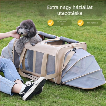 Macskatáska, kimenő, hordozható, bővíthető, kézitáska, két macskás, ferdehátú, izolált, összecsukható, vállra akasztható, keresztpántos kisállattáska
