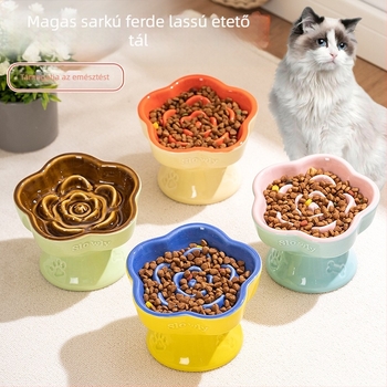 Lassú eledel kisállatoknak, magas lábú kerámia macskatál, kutyatál, kis kutyáknak, macskáknak, fulladásgátló, lassú eledel, kopogásgátló, nyakvédő, ferde tál