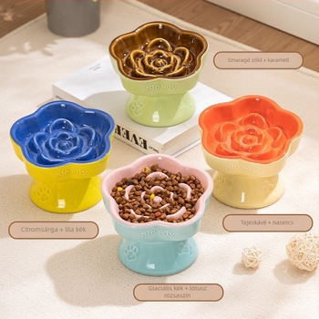 Lassú eledel kisállatoknak, magas lábú kerámia macskatál, kutyatál, kis kutyáknak, macskáknak, fulladásgátló, lassú eledel, kopogásgátló, nyakvédő, ferde tál